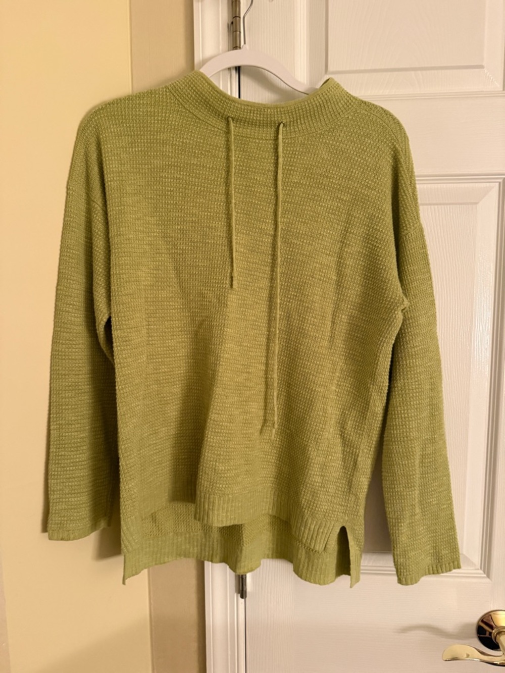Eileen Fisher Light Olive Green Drawstring Mock Neck Sweater